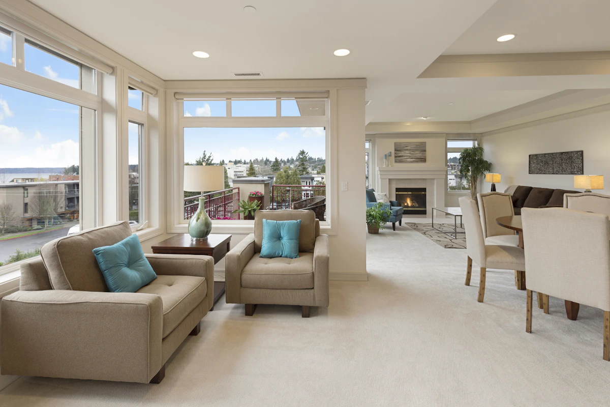 A bright, freshly cleaned living room